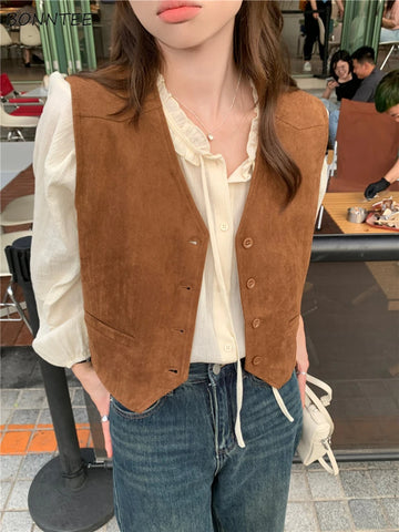 Fashion Vests Women Spring Autumn Coat All-match Cleanfit Casual Temper Korean Fashion Preppy Harajuku Streetwear Womens Chic