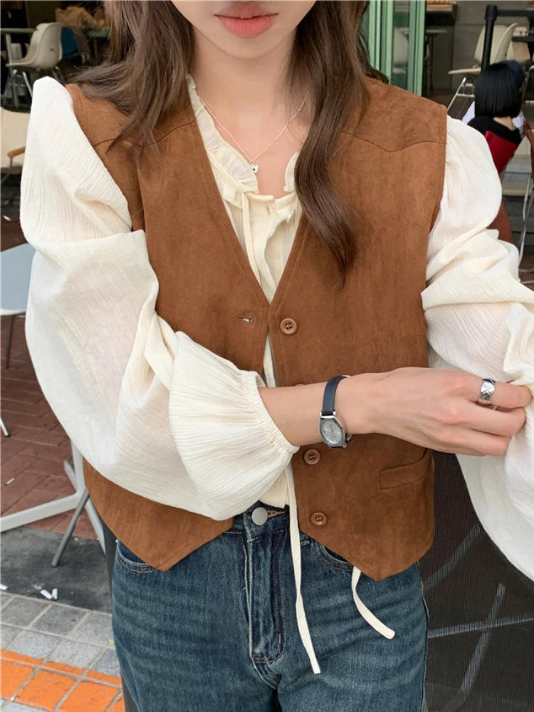 Fashion Vests Women Spring Autumn Coat All-match Cleanfit Casual Temper Korean Fashion Preppy Harajuku Streetwear Womens Chic