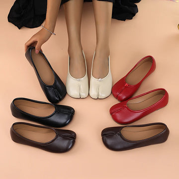 2025 Women's Leather Toe Separator Loafers Flat Comfortable Slip-On Breathable Casual Shoes