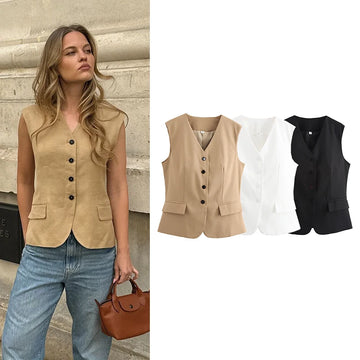 Women's Waistcoat Fashion O Neck Zipper Sleeveless Vest Women Outerwear Coats Female Single Breasted Vests Tops