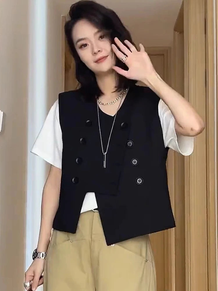 Vests Women Spring Simple Design Elegant Tender All-match Daily British Style Classic Creativity Stylish V-neck Y2k Outwear Cozy