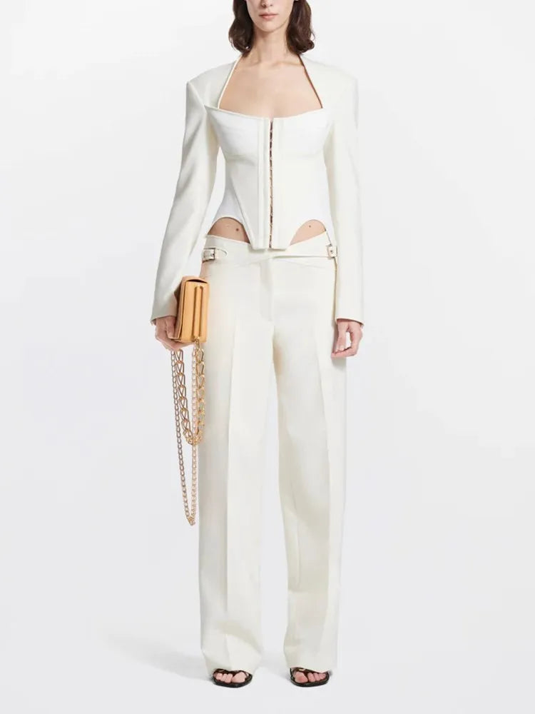 TWOTWINSTYLE Solid Irregular Coats For Women Square Collar Long Sleeve Temperament Minimalist Coat Female Fashion Style Clothing